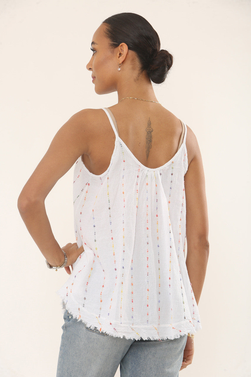 MEERKLEURIGE VERTICAAL GEBORDUURDE TANKTOP - WIT