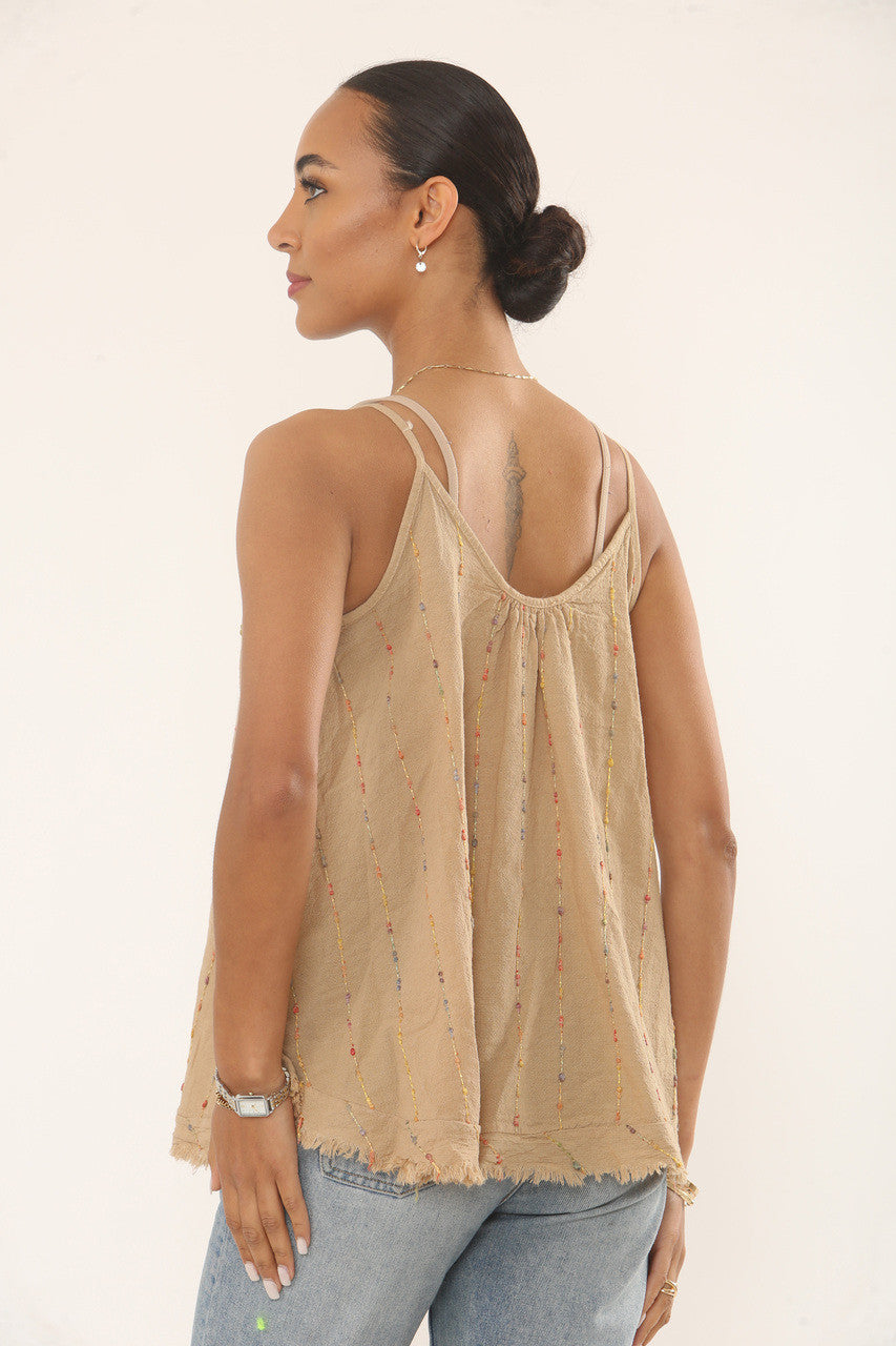 MEERKLEURIGE VERTICAAL GEBORDUURDE TANKTOP - CAMEL