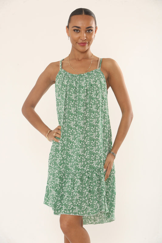 FLORAL SPAGHETTI-STRAP SUNDRESS - GREEN