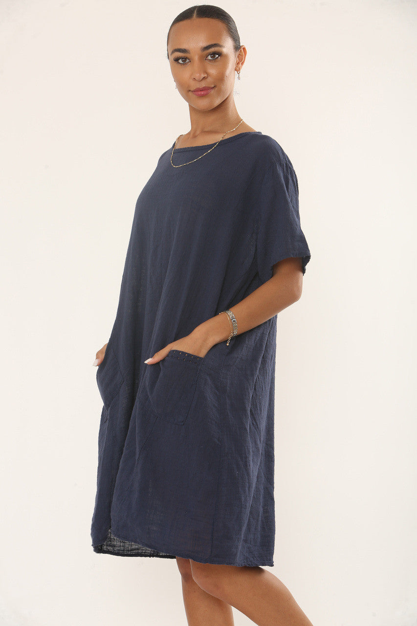TUNIEKJURK MET KANTEN ZAK - NAVY