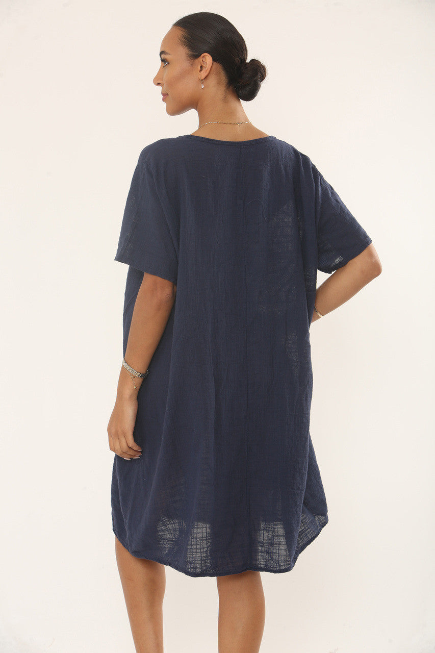 TUNIEKJURK MET KANTEN ZAK - NAVY
