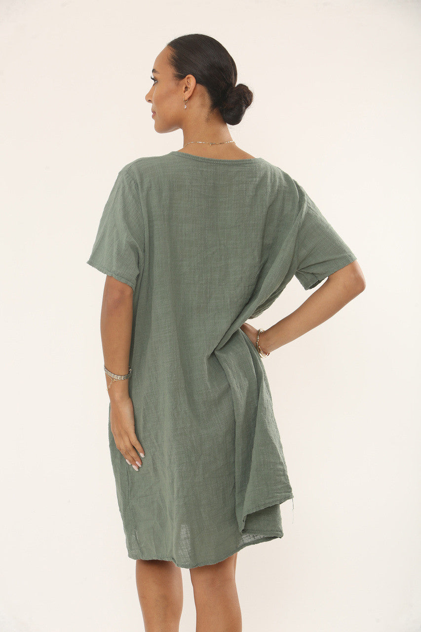 LACE POCKET TUNIC DRESS - KHAKI