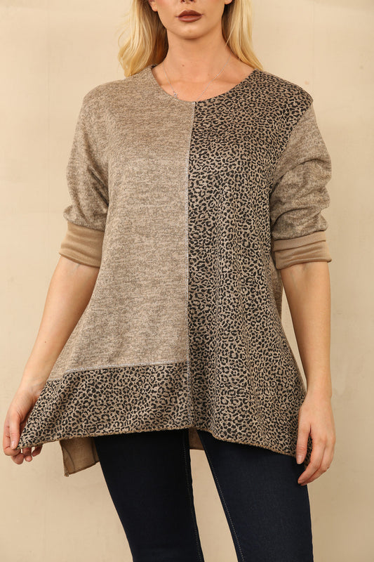 TOP MET LUIPAARDPRINT EN PANEEL BRUIN