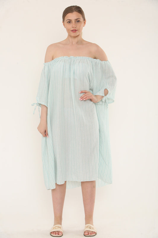 Pinstripe Bardot Dress - Mint