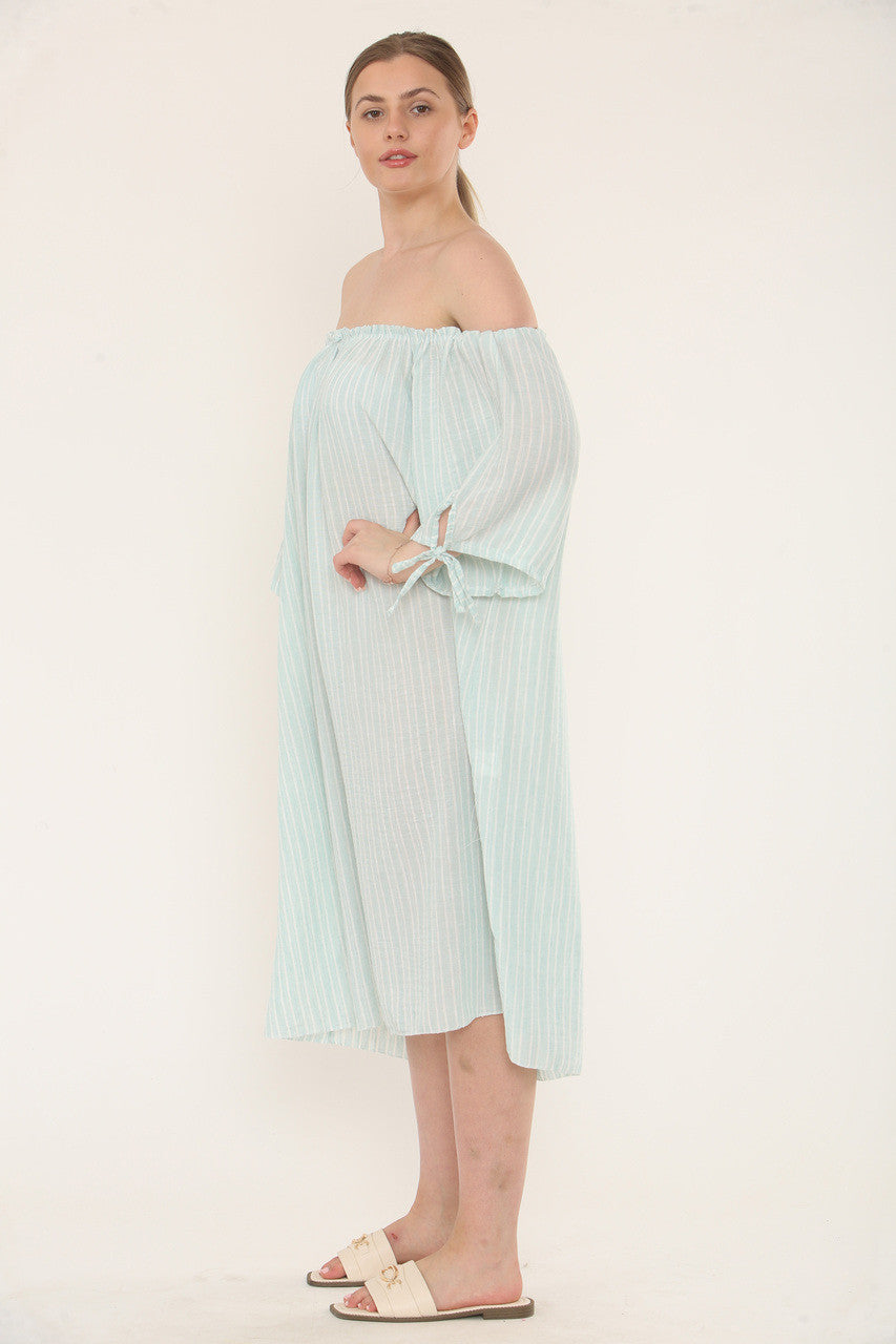 Pinstripe Bardot Dress - Mint