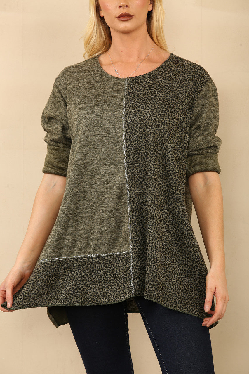 TOP MET LEOPAARPRINTPANELEN KHAKI