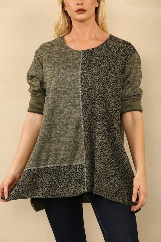 TOP MET LEOPAARPRINTPANELEN KHAKI