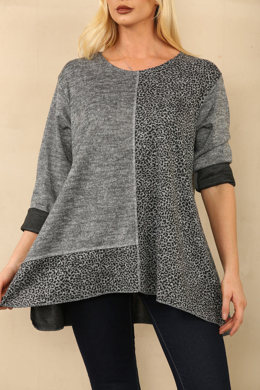TOP MET LUIPAARDPRINT EN PANEEL HOUTKOOL
