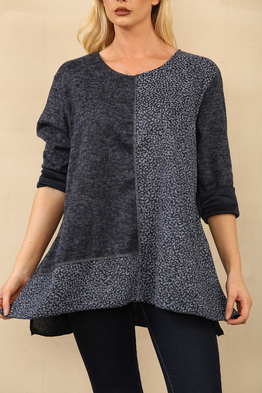 TOP MET LEOPAARDPRINT INZETSTUK NAVY