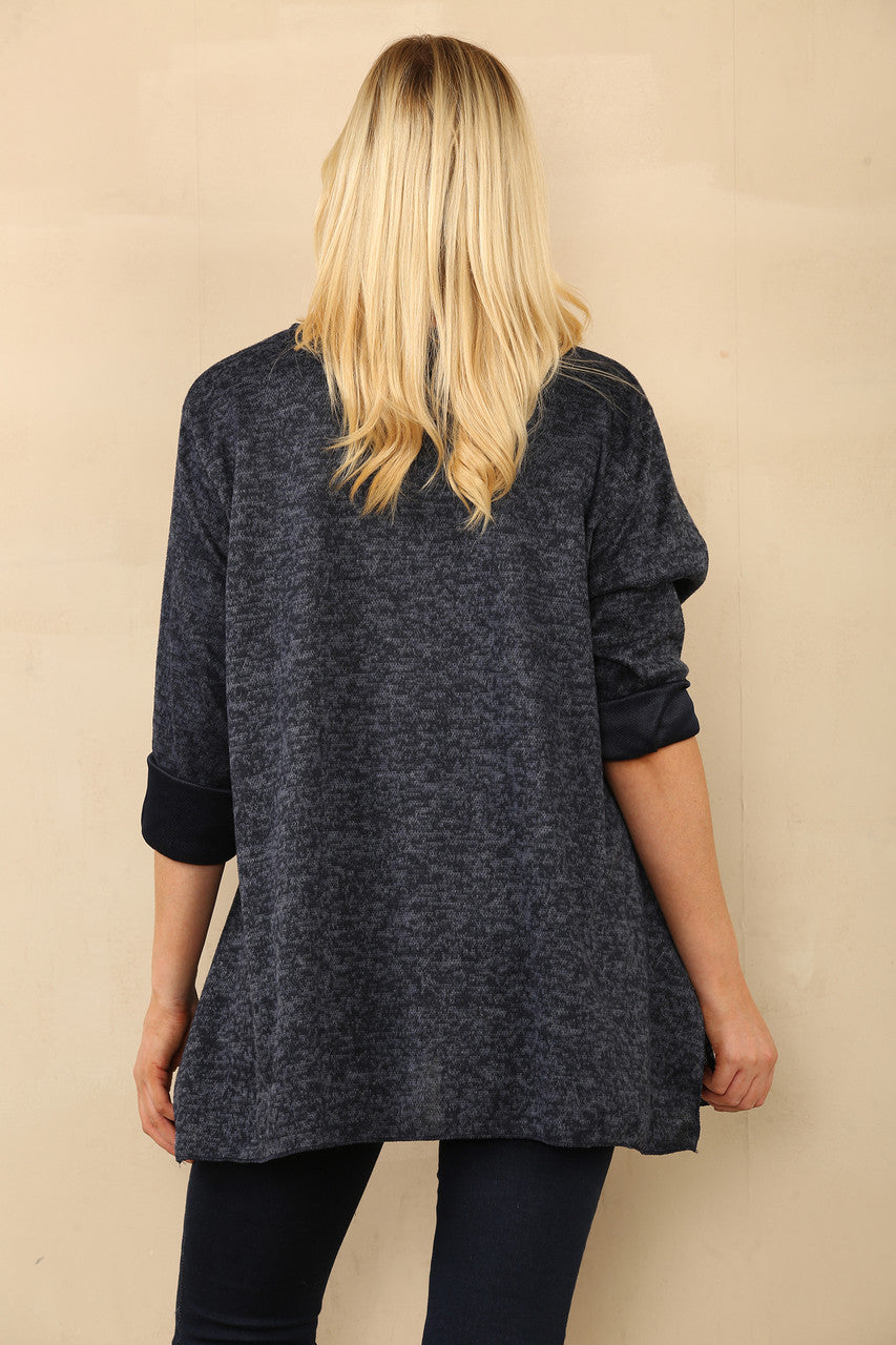 TOP MET LEOPAARDPRINT INZETSTUK NAVY