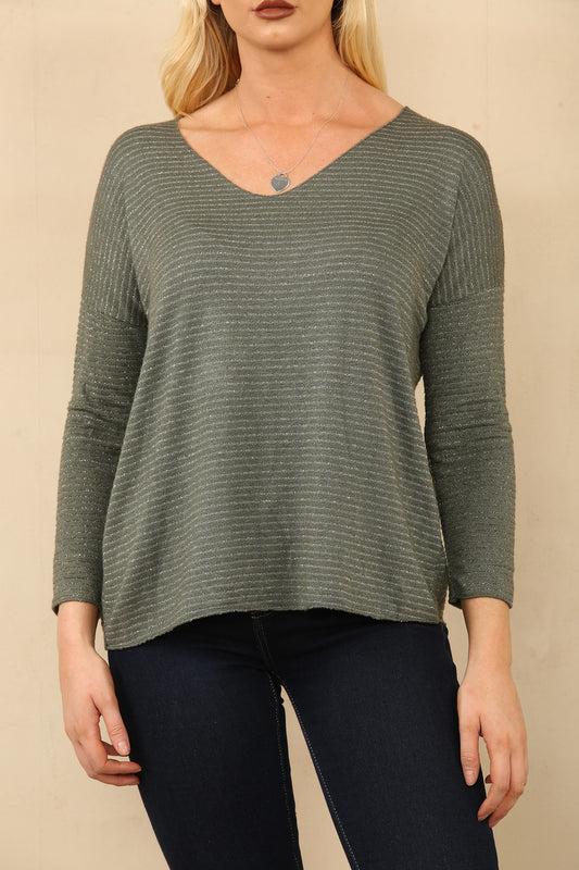 LUREX STRIPE JUMPER KHAKI