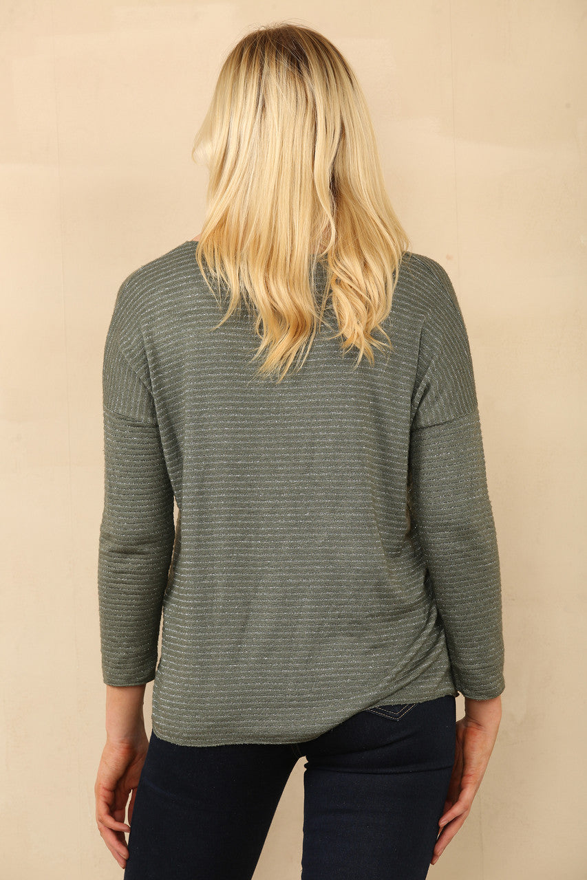 LUREX GESTREEPTE TRUI KAKI