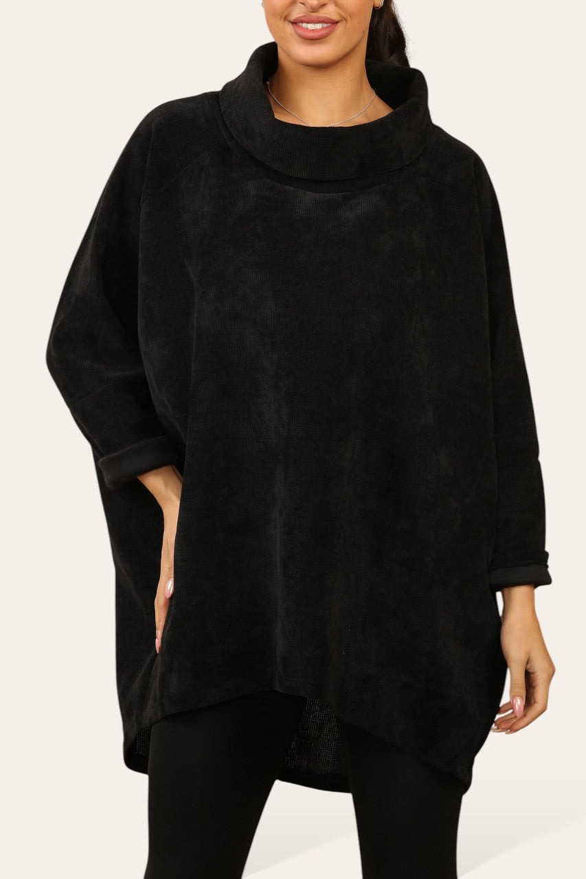 CORDUROY COWL NECK TUNIEK ZWART