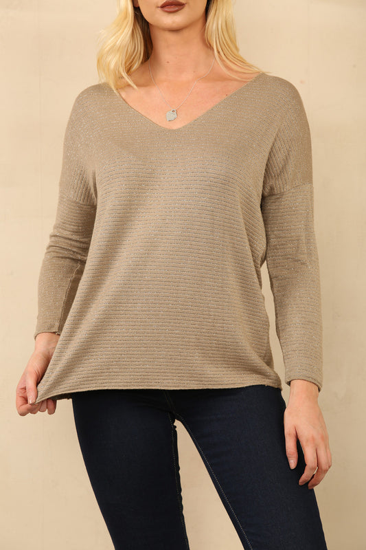 LUREX STRIPE JUMPER TAN