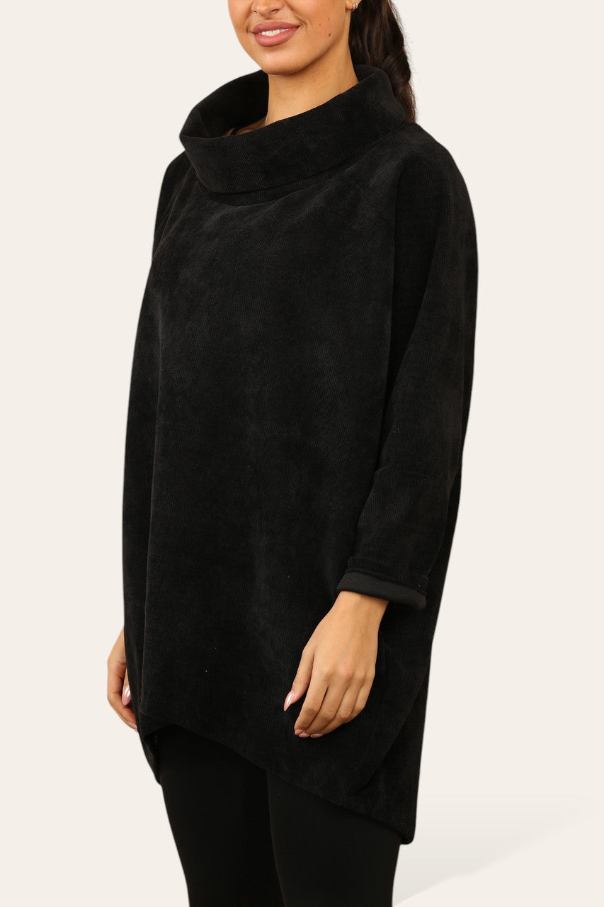 CORDUROY COWL NECK TUNIEK ZWART