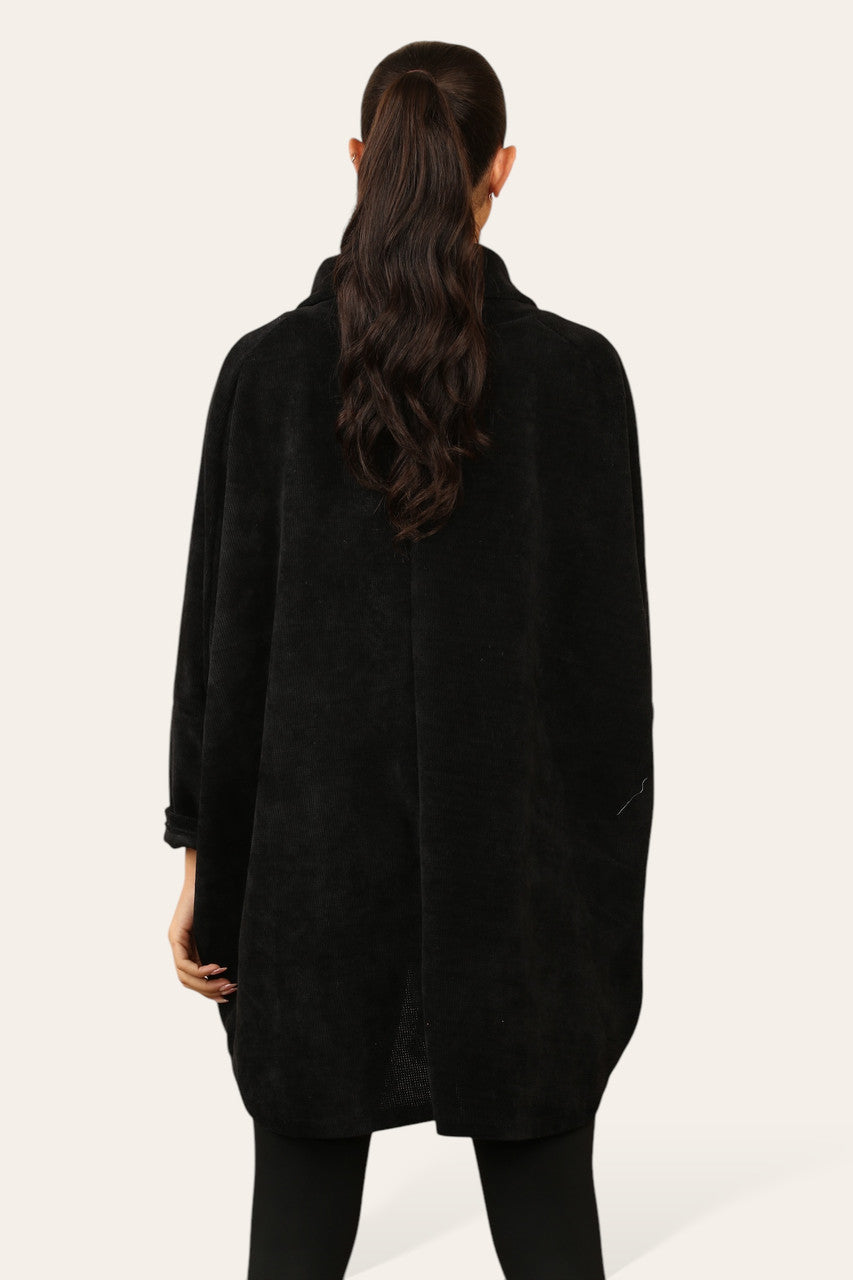 CORDUROY COWL NECK TUNIEK ZWART