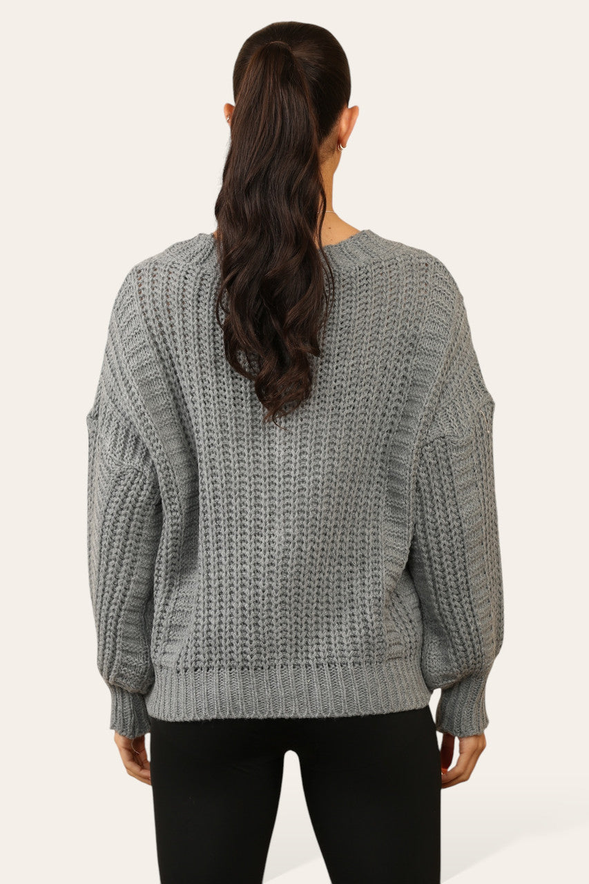 KABELGEBREID VEST MET KNOPEN ANTRACIET