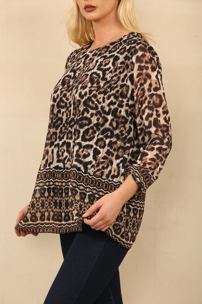 PLOOIBLOES MET LEO-TRIBALE BORDERPRINT EN PLOOIEN - BRUIN