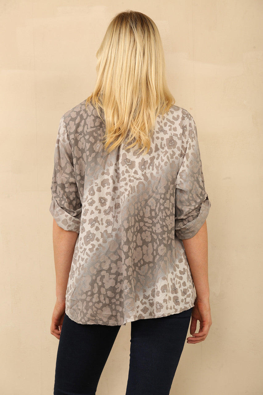 ABSTRACT DIERENPRINT GRANDADOVERHEMD BLOUSE TAUPE