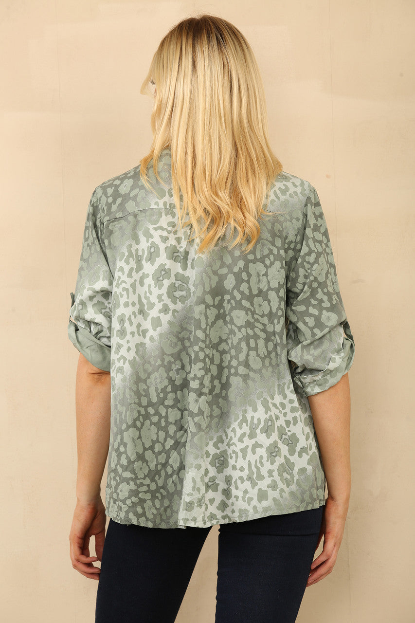ABSTRACT DIERENPRINT GRANDAD BLOUSE KHAKI