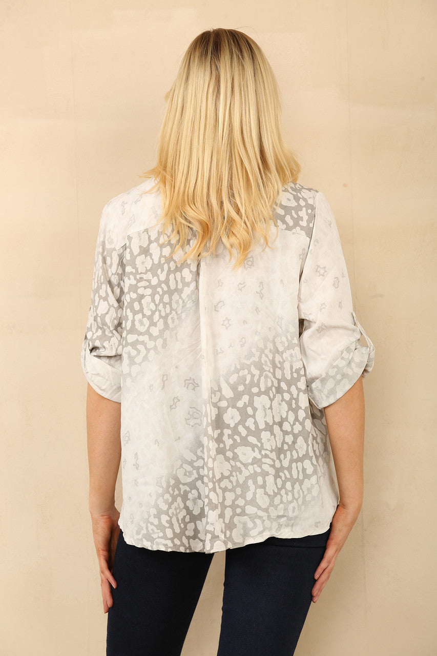 ABSTRACT ANIMAL PRINT GRANDAD SHIRT BLOUSE STONE