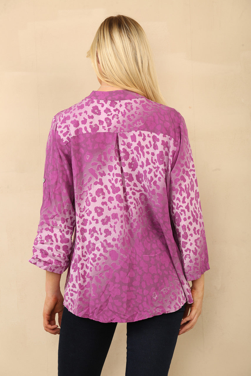 ABSTRACT ANIMAL PRINT GRANDAD SHIRT BLOUSE MAGENTA