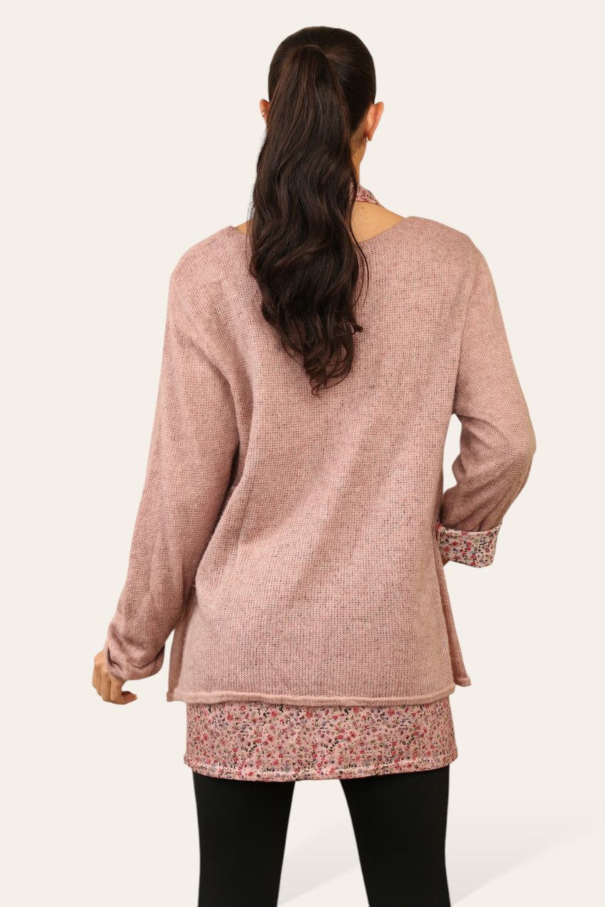 DITSY FLORAL PRINT 2 LAYER JUMPER WITH MATCHING SCARF PINK