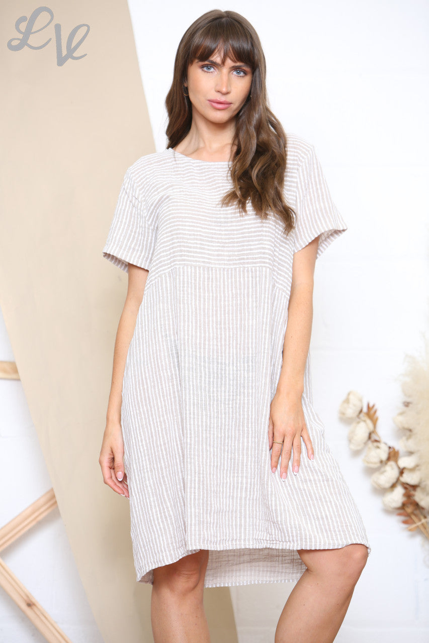 Ladies Stripes Tunic Top Dress Stone