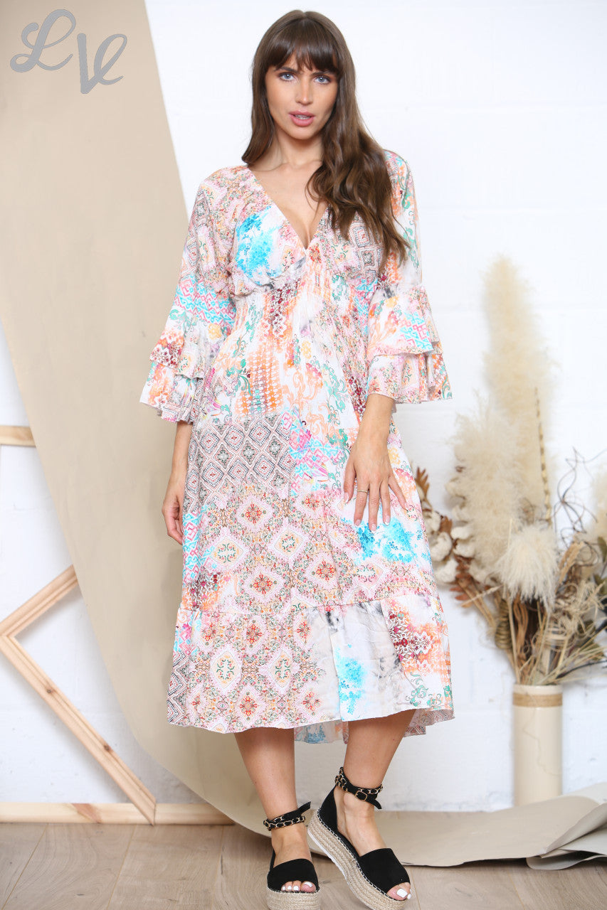 Ladies Abstract Maxi Dress Dusty Pink