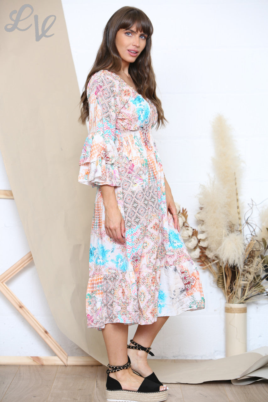 Ladies Abstract Maxi Dress Dusty Pink