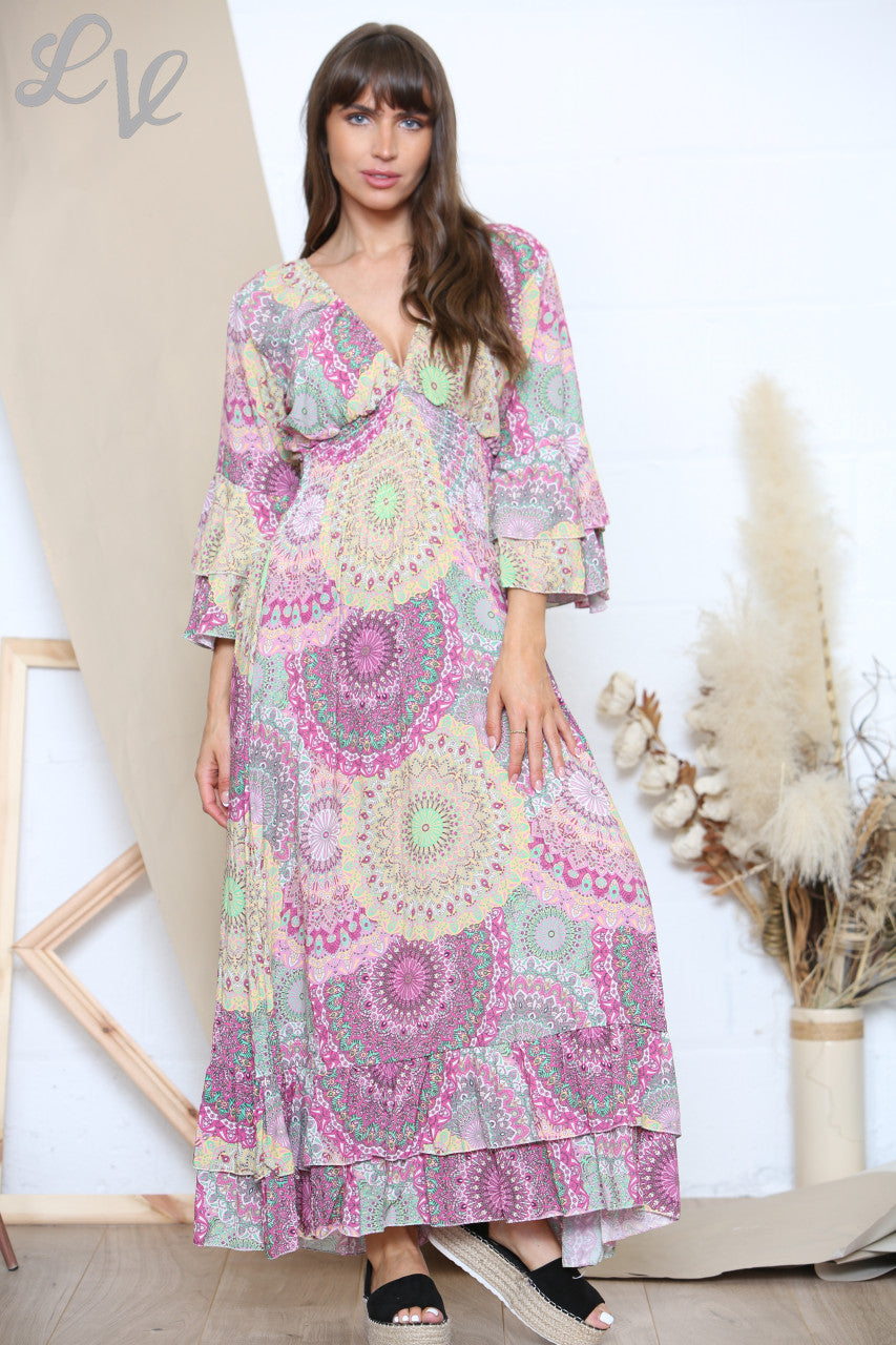 Ladies Paisley Print Maxi Dress Purple