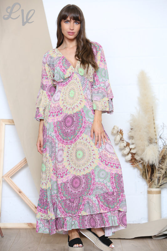 Dames maxi-jurk met paisleyprint paars