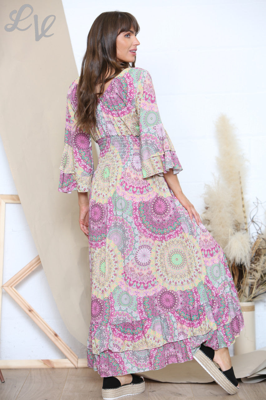 Ladies Paisley Print Maxi Dress Purple