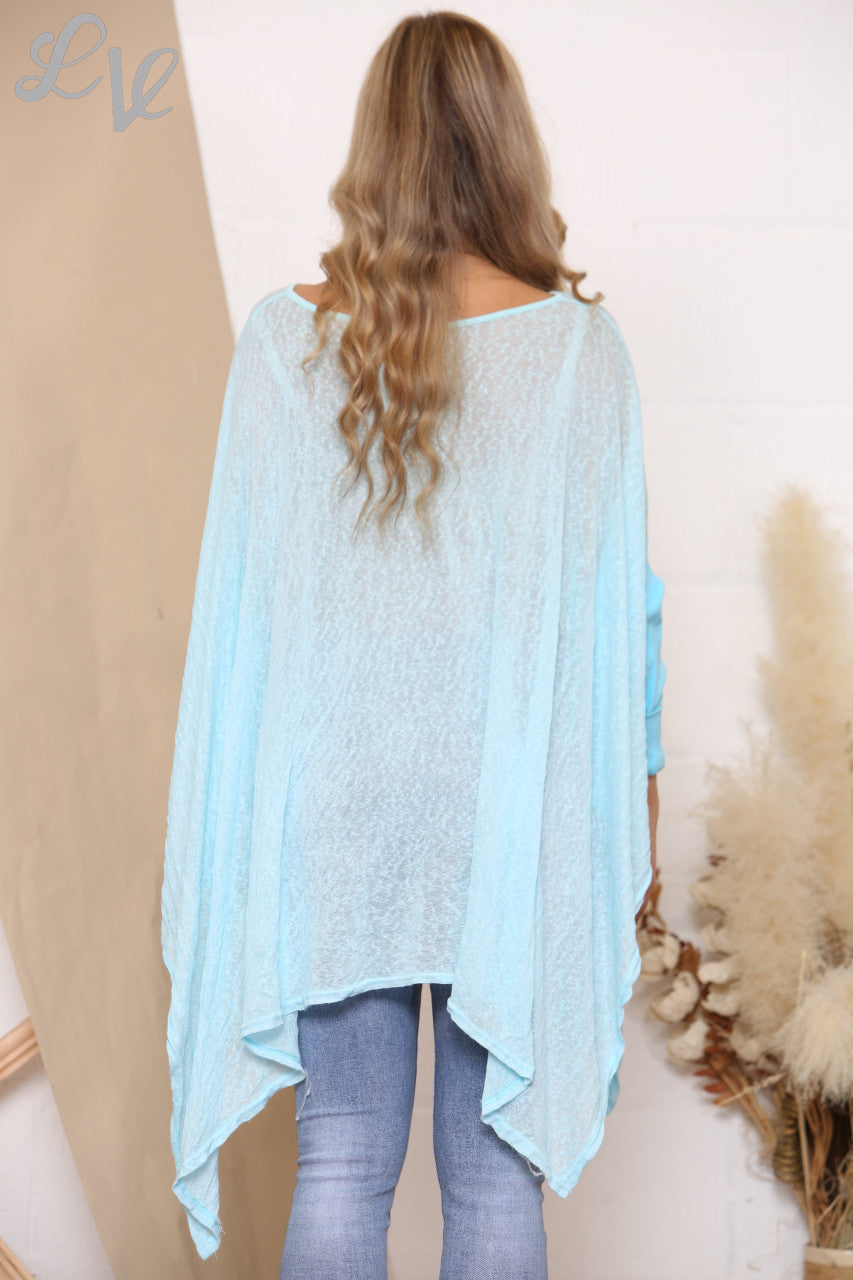 Ladies Batwing Asymmetrical Top Turquoise