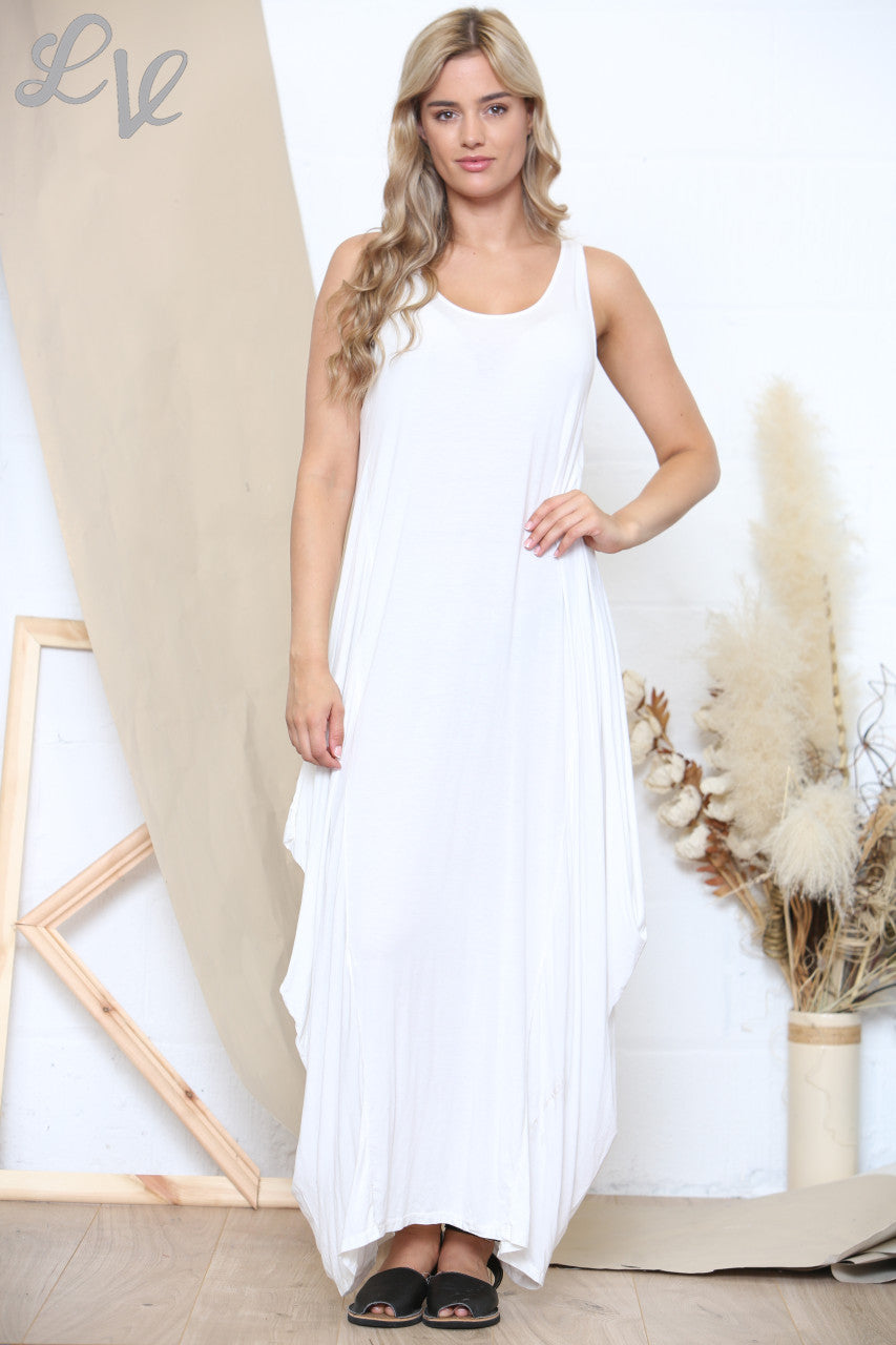 Ladies Slouched Maxi Dress White