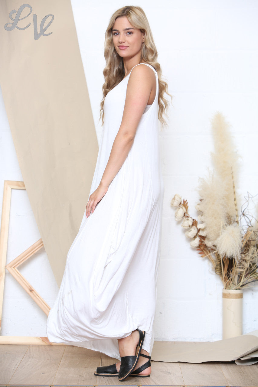 Ladies Slouched Maxi Dress White