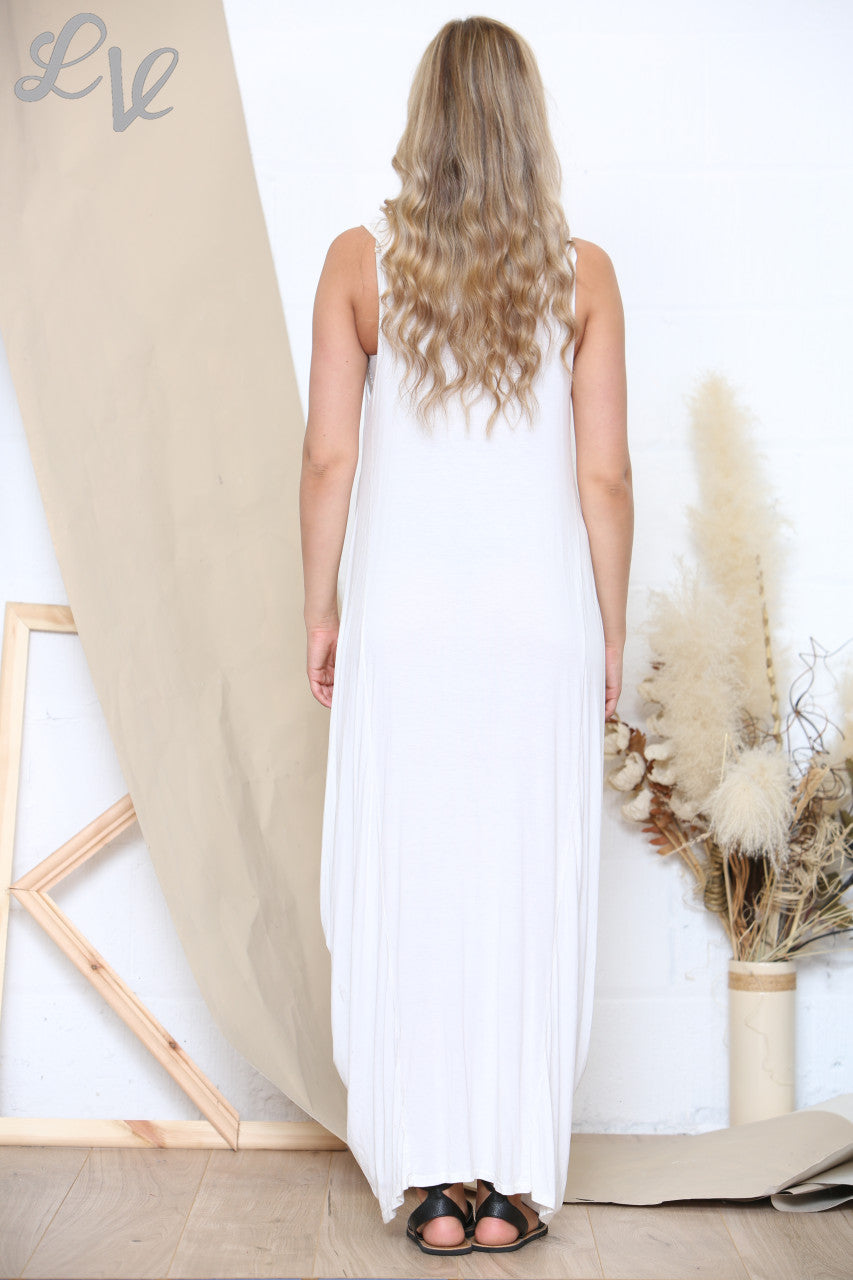 Ladies Slouched Maxi Dress White