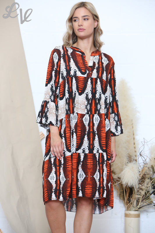 Dames Tuniekjurk met Reptielprint Roest