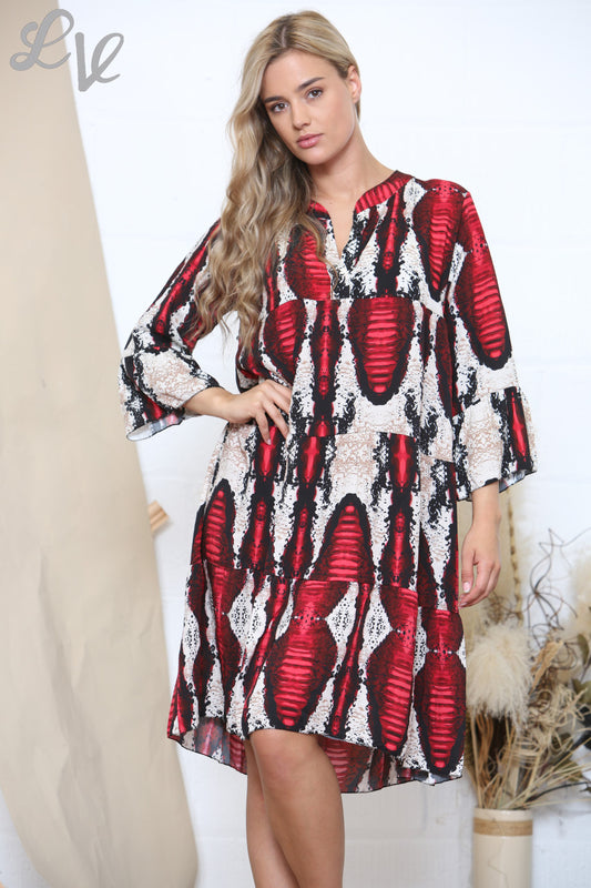 Dames tuniekjurk met reptielenprint rood