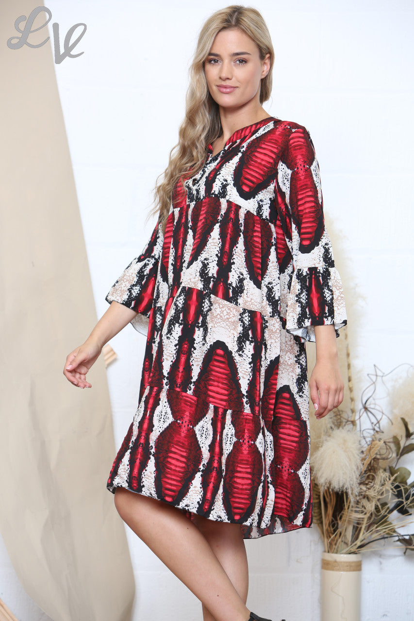 Dames tuniekjurk met reptielenprint rood