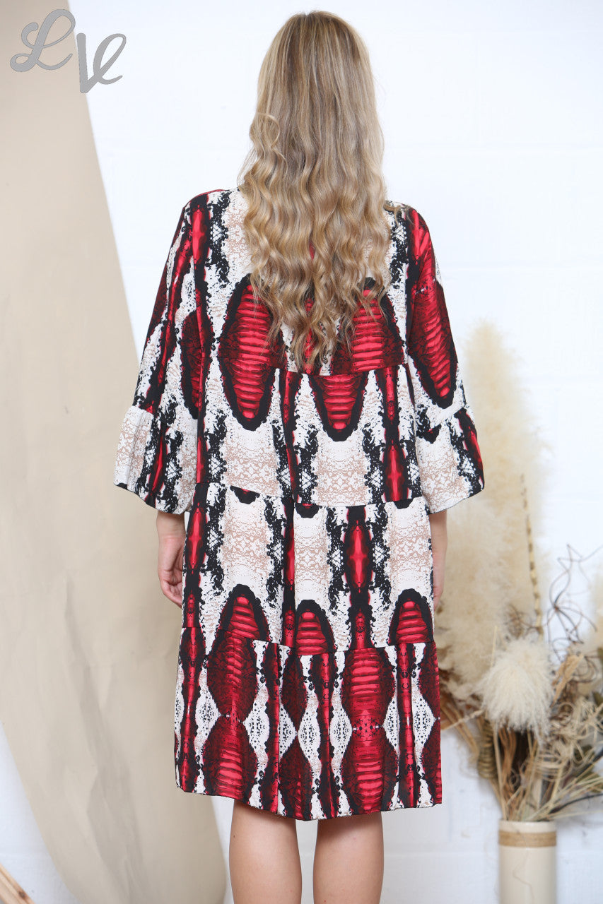 Dames tuniekjurk met reptielenprint rood