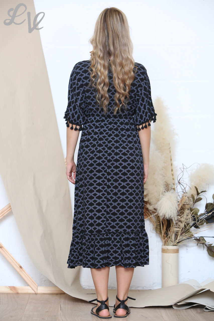 Dames Maxi Jurk met Strik en Kwastjes Zwart