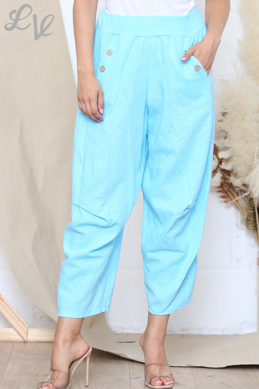 Dames joggingbroek met knoop en zakken, turquoise