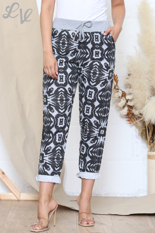 Dames Joggingbroek Plus Size Met Print en Grijze Tailleband Grijs