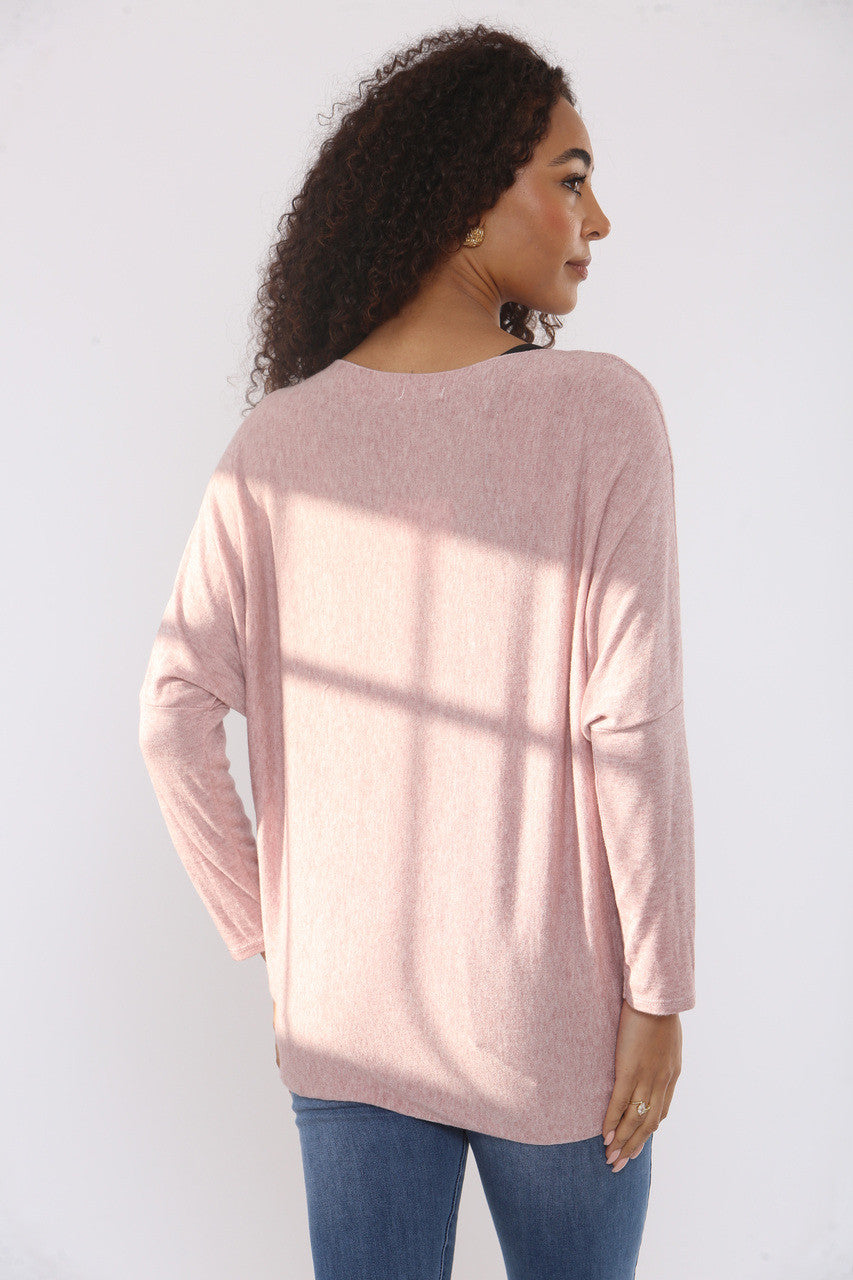SEQUIN DOUBLE STARS SPARKLE FINE KNIT JUMPER TOP DUSTY PINK