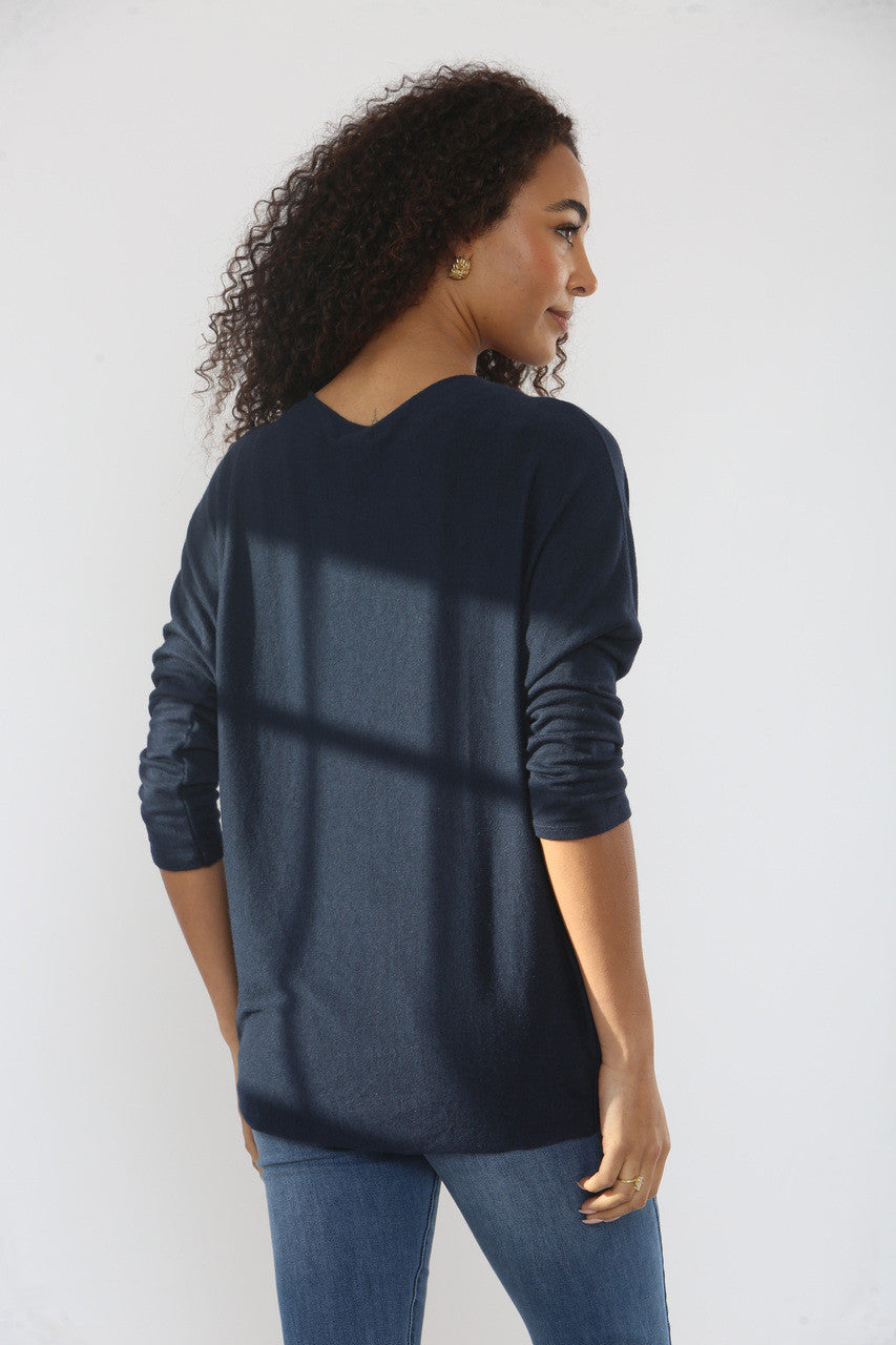 SEQUIN BAUBLES SPARKLE FINE KNIT JUMPER TOP NAVY