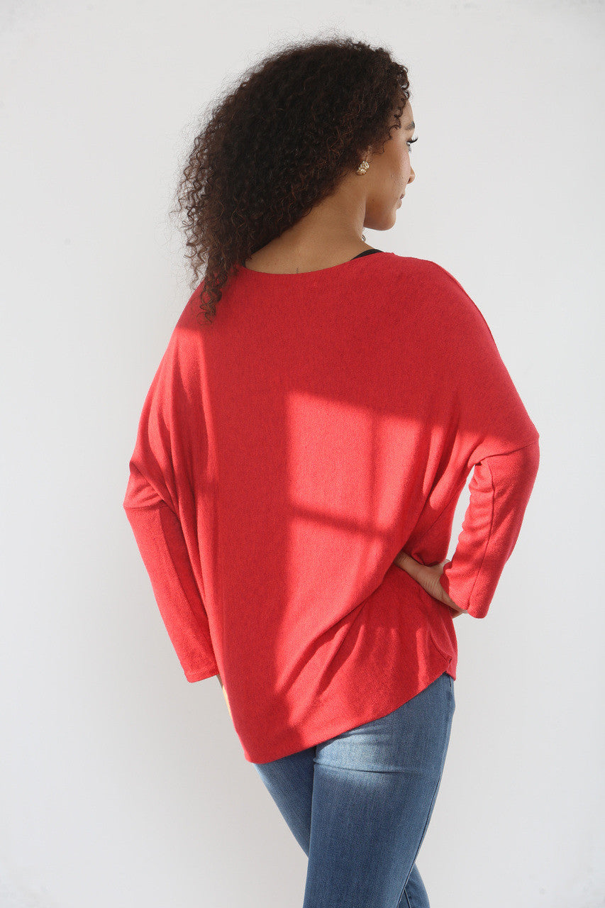 SEQUIN BAUBLES SPARKLE FINE KNIT JUMPER TOP RED