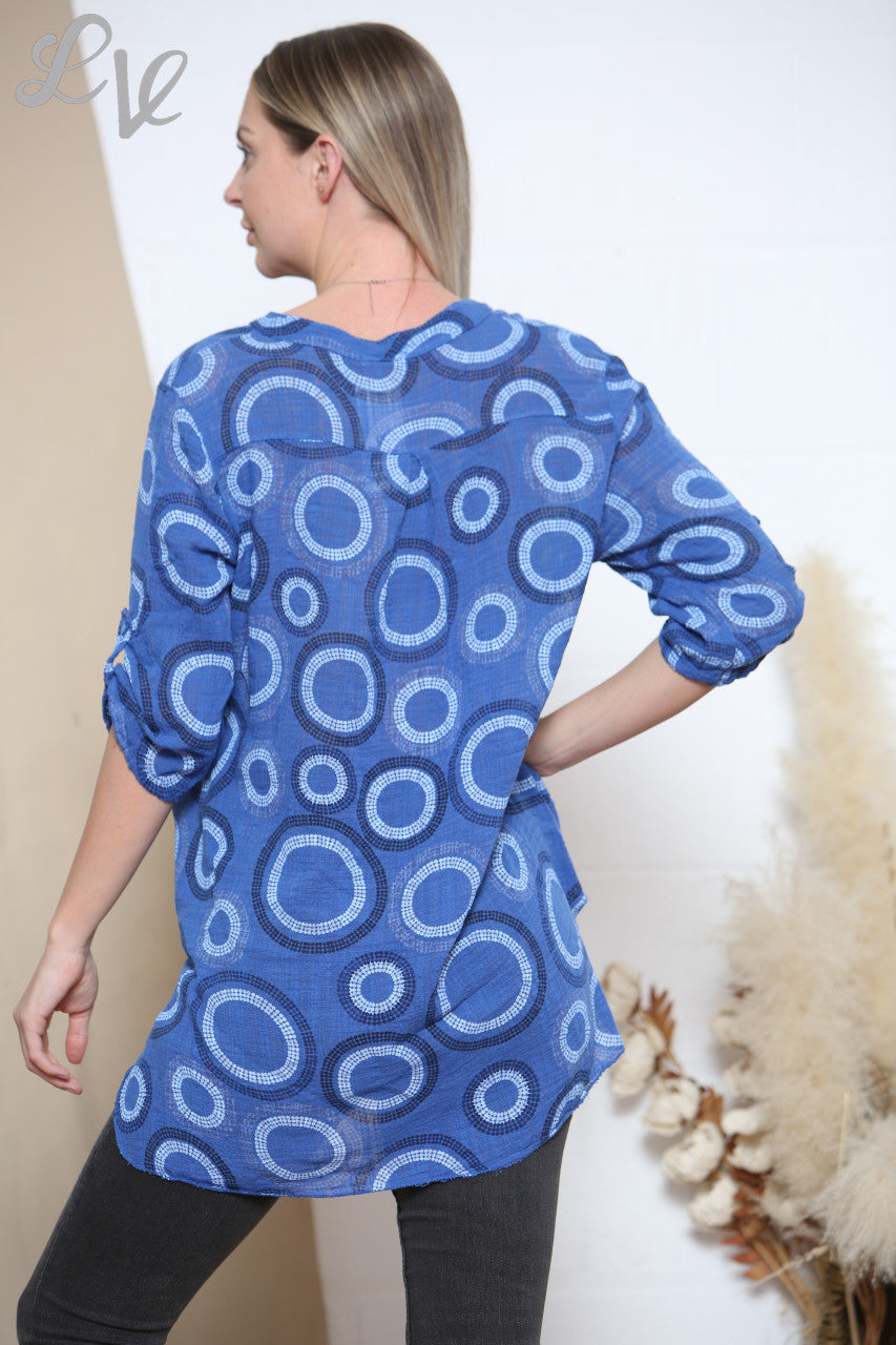 Ladies Circles Overhemd in grootvaderstijl Koningsblauw