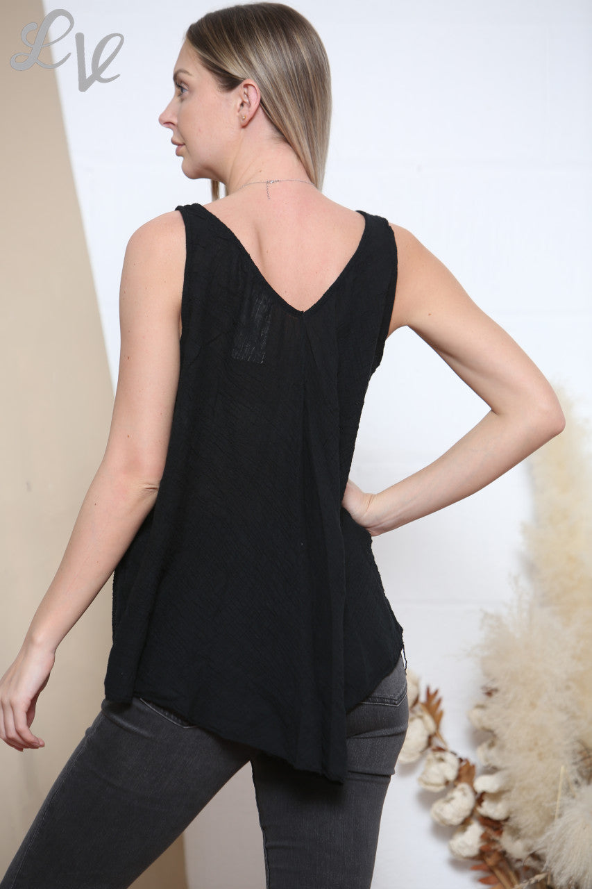 Ladies Plain Sleeveless Vest Top Black