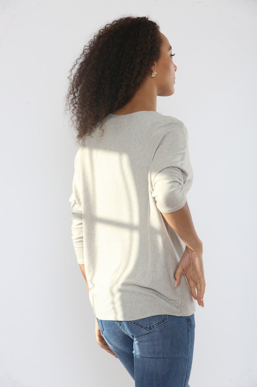 SEQUIN SNOWFLAKE SPARKLE FINE KNIT JUMPER TOP STONE